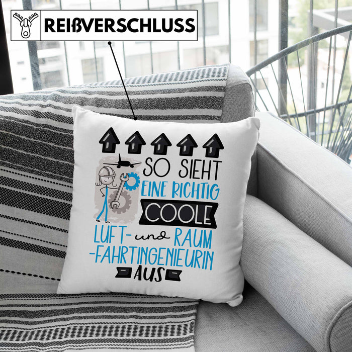 Luft- und Raumfahrtingenieurin Geschenk Kissen mit Füllung 40x40 Geschenkidee für Luft- und Raumfahrtingenieurin Geburtstag Weihnachten Spruch So Sieht Eine Richtig Coole Luft- und Raumfahrtingenieurin Aus (Grau) Rosa Trendation