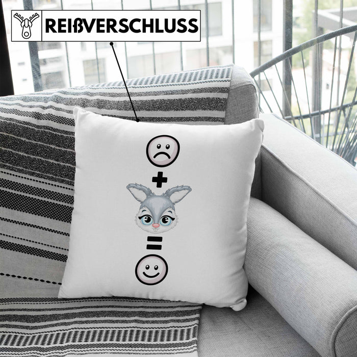 Kaninchen Kissen mit Füllung 40x40 Geschenk für Kaninchen Kanickel Hasen Besitzer Lustige Geschenkidee :( + Hase = :) Geburtstag (Grau) Blau Trendation