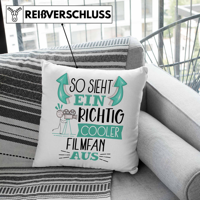 So Sieht Ein Richtig Cooler Filmfan Aus Geschenk Kissen mit Füllung 40x40 Lustiger Spruch Geschenkidee (Grau) Grün Trendation