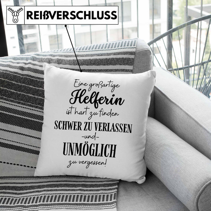 Helferin Abschied Geschenk Kissen mit Füllung 40x40 Abschiedsgeschenk für Helferin Hart Zu Finden Schwer Zu Verlassen (Grau) Grau Trendation