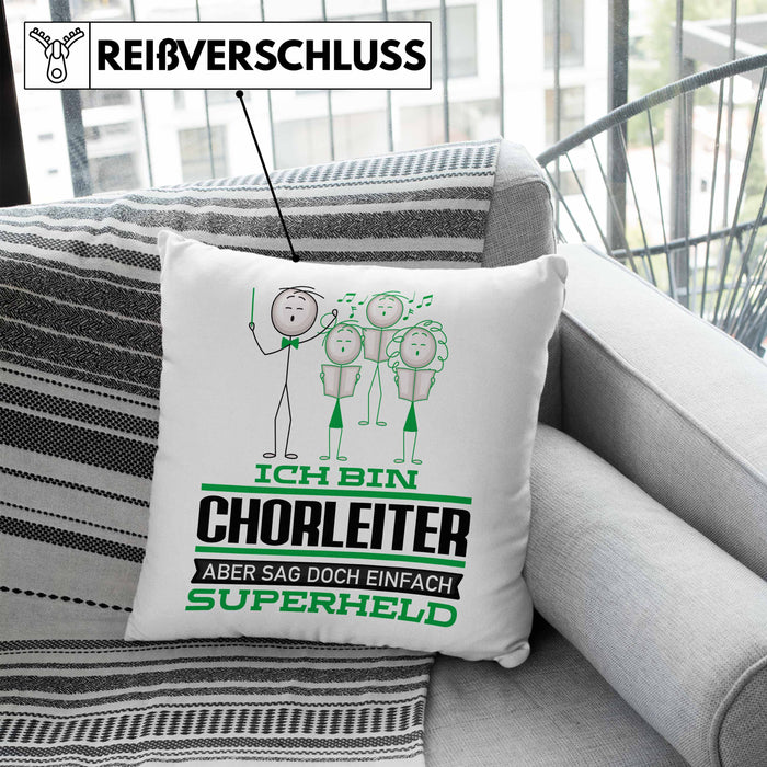 Chorleiter Geschenk Kissen mit Füllung 40x40 Ich Bin Chorleiter Aber Sag Doch Einfach Superheld Lustige Geschenkdiee für Chorleiter (Grau) Blau Trendation