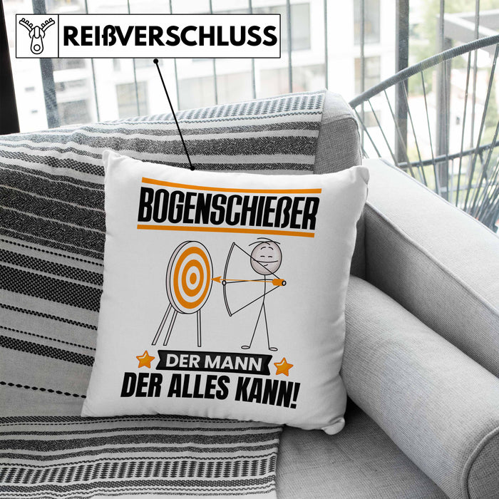 Bogenschießer Kissen mit Füllung 40x40 Geschenk für Bogenschießer Der Mann Der Alles Kann Geschenkidee zum Geburtstag (Grau) Blau Trendation