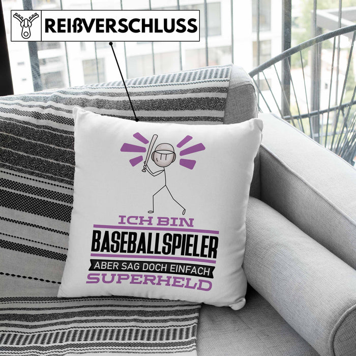 Baseballspieler Geschenk Kissen mit Füllung 40x40 Ich Bin Baseballspieler Aber Sag Doch Einfach Superheld Lustige Geschenkdiee für Baseballspieler (Grau) Grau Trendation