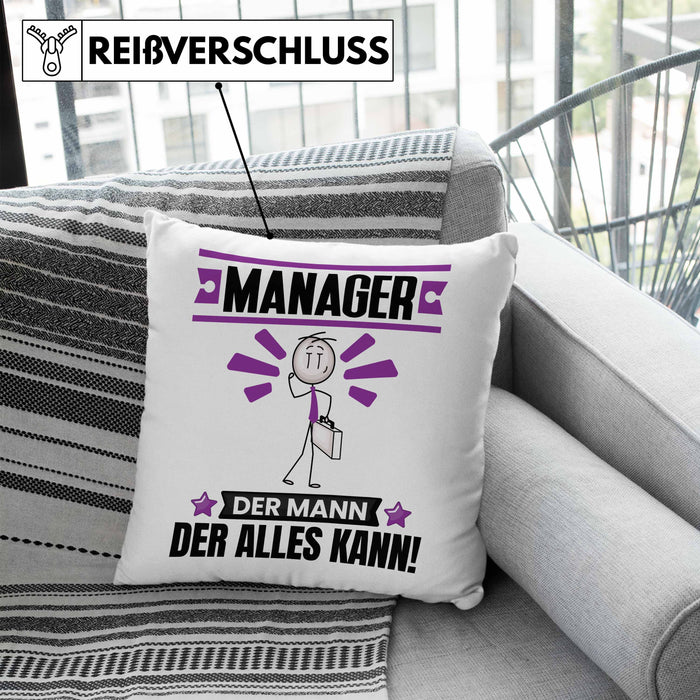 Manager Kissen mit Füllung 40x40 Geschenk für Manager Der Mann Der Alles Kann Geschenkidee zum Geburtstag (Grau) Blau Trendation