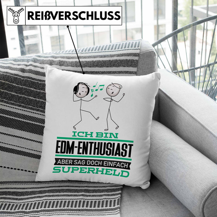 EDM-Enthusiast Geschenk Kissen mit Füllung 40x40 Ich Bin EDM-Enthusiast Aber Sag Doch Einfach Superheld Lustige Geschenkdiee für EDM-Enthusiast (Grau) Blau Trendation