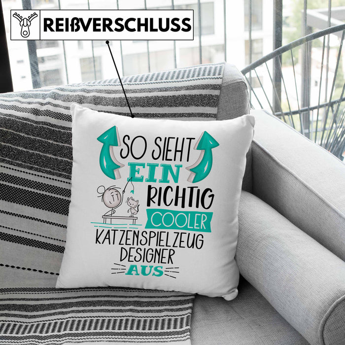 Katzenspielzeug-Designer Kissen mit Füllung 40x40 So Sieht Ein Richtig Cooler Katzenspielzeug-Designer Aus Geschenk Lustiger Spruch Geschenkidee (Grau) Grau Trendation