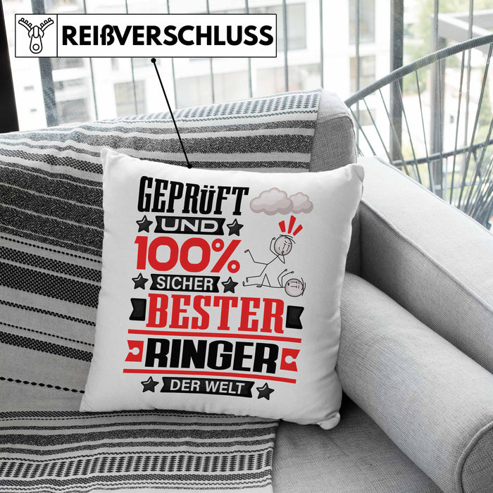 Ringer Geschenk Lustiger Spruch für Ringer Geschenkidee Bester Ringer Der WeltKissen mit Füllung 40x40 (Grau) Rosa Trendation