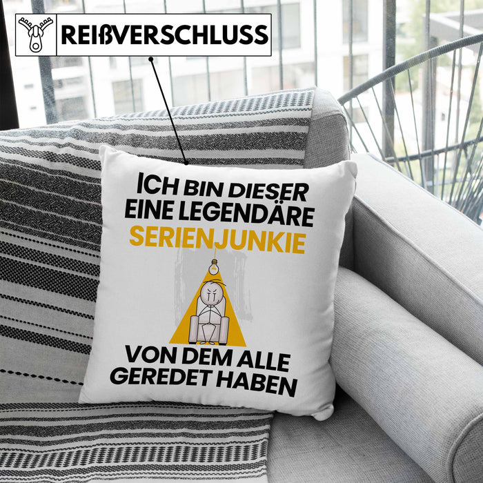 Serienjunkie Geschenk Kissen mit Füllung 40x40 Lustige Geschenkidee Geburtstag für Serienjunkie Ich Bin Dieser Legendäre Serienjunkie Von Dem Alle Geredet Haben (Grau) Blau Trendation
