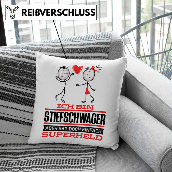 Stiefschwager Geschenk Kissen mit Füllung 40x40 Ich Bin Stiefschwager Aber Sag Doch Einfach Superheld Lustige Geschenkdiee für Stiefschwager (Grau) Grün Trendation
