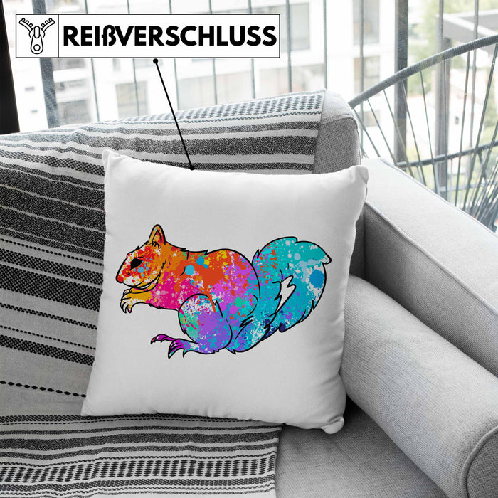 Bunte Eichhörnchen Kissen mit Füllung 40x40 Geschenk für Natur- und Tierwohlhaber (Grau) Blau Trendation
