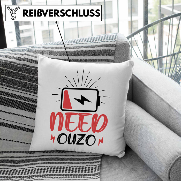 Need Ouzo Kissen mit Füllung 40x40 Geschenk Griechenland Geschenkidee (Grau) Rosa Trendation