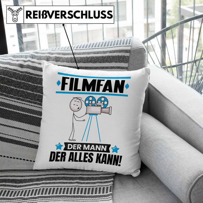 Filmfan Kissen mit Füllung 40x40 Geschenk für Filmfan Der Mann Der Alles Kann Geschenkidee zum Geburtstag (Grau) Blau Trendation