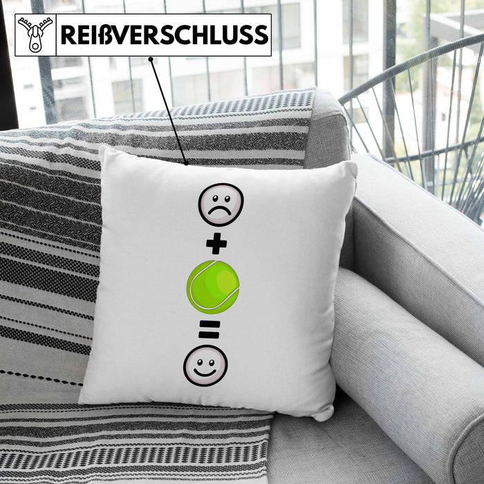 Tennis Kissen mit Füllung 40x40 Geschenk für Tennisspieler Männer Frauen Lustige Geschenkidee :( + Tennisball = :) Geburtstag (Grau) Grün Trendation