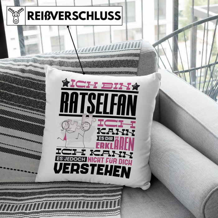 Rätselfan Geschenk Kaffee-Kissen mit Füllung 40x40 Geschenkidee für Rätselfan Ich Bin Rätselfan Ich Kann Es Dir Erklären Jedoch Nicht Für Dich Verstehen Spruch Lustig (Grau) Rosa Trendation