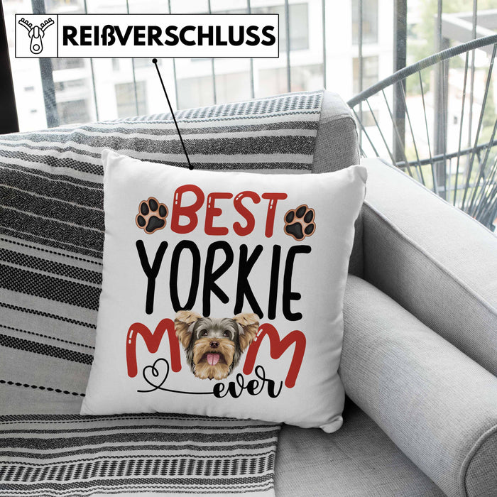 Yorkie Mom Besitzerin Kissen mit Füllung 40x40 Geschenk Lustiger Spruch Geschenkidee Besitzerin Yorkie Mama (Grau) Grau Trendation