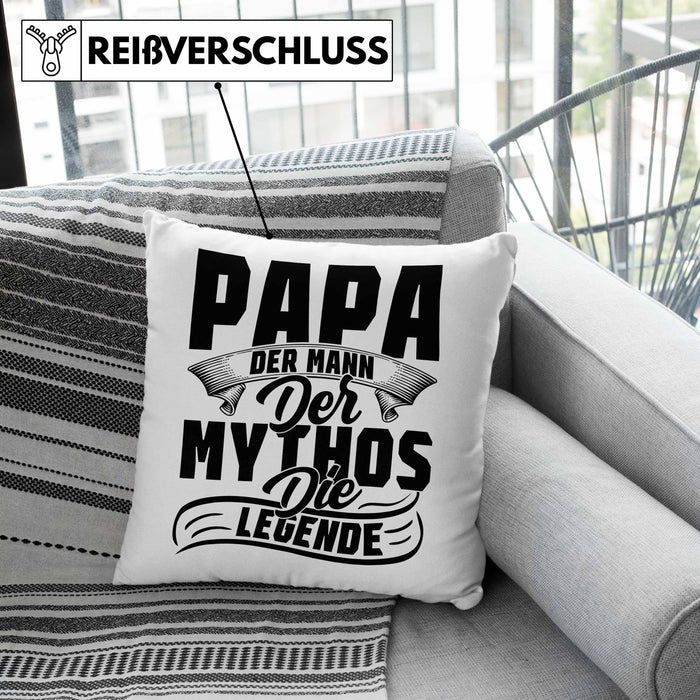 Papa Der Mann Der Mythos Die Legende Kissen mit Füllung 40x40 Vatertag Spruch Bester Papa Geschenkidee Vater (Grau) Grau Trendation