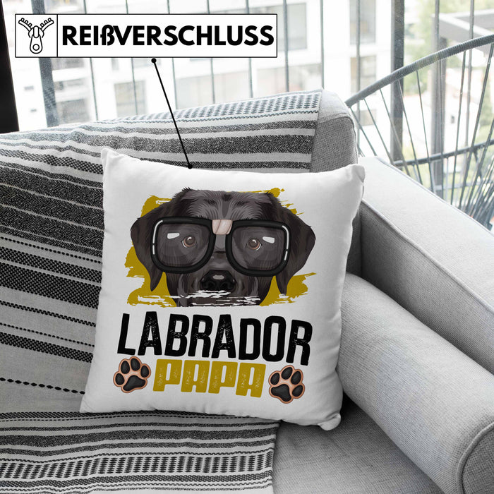 Labrador Papa Besitzer Kissen mit Füllung 40x40 Geschenk Lustiger Spruch Geschenkidee Labrador Liebhaber (Grau) Grau Trendation