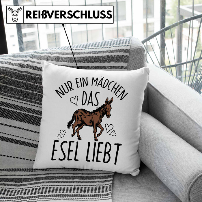 Lustige Esel-Kissen mit Füllung 40x40 Geschenk für Mädchen, die Esel lieben "Nur Ein Mädchen Das Esel Liebt" (Grau) Blau Trendation