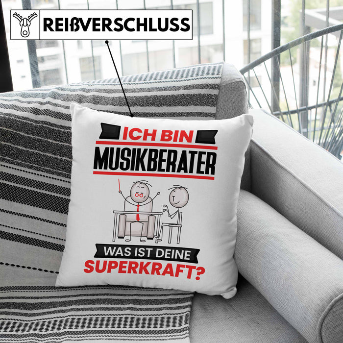 Musikberater Kissen mit Füllung 40x40 Geschenk für Musikberater Geburtstag Lustiger Spruch Was Ist Deine Superkraft (Grau) Rosa Trendation