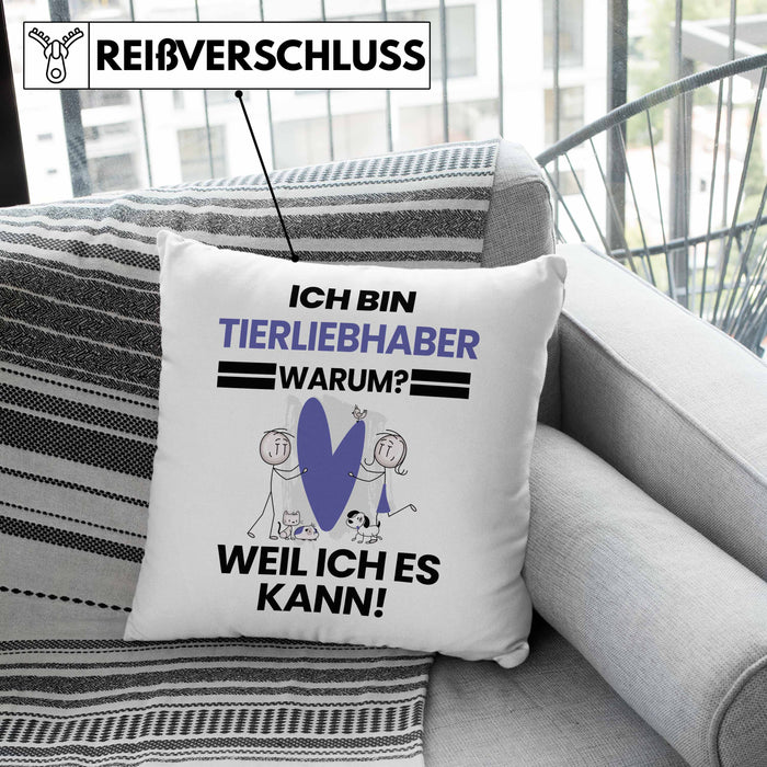 Tierwohlhaber Geschenk Kissen mit Füllung 40x40 Lustiger Spruch Ich Bin Tierwohlhaber Warum Weil Ich Es Kann Geschenkidee Bester Tierwohlhaber Geburtstag (Grau) Rosa Trendation