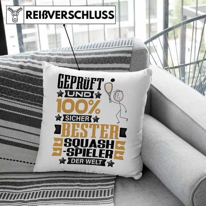 Squash-Spieler Geschenk Lustiger Spruch für Squash-Spieler Geschenkidee Bester Squash-Spieler Der WeltKissen mit Füllung 40x40 (Grau) Grau Trendation