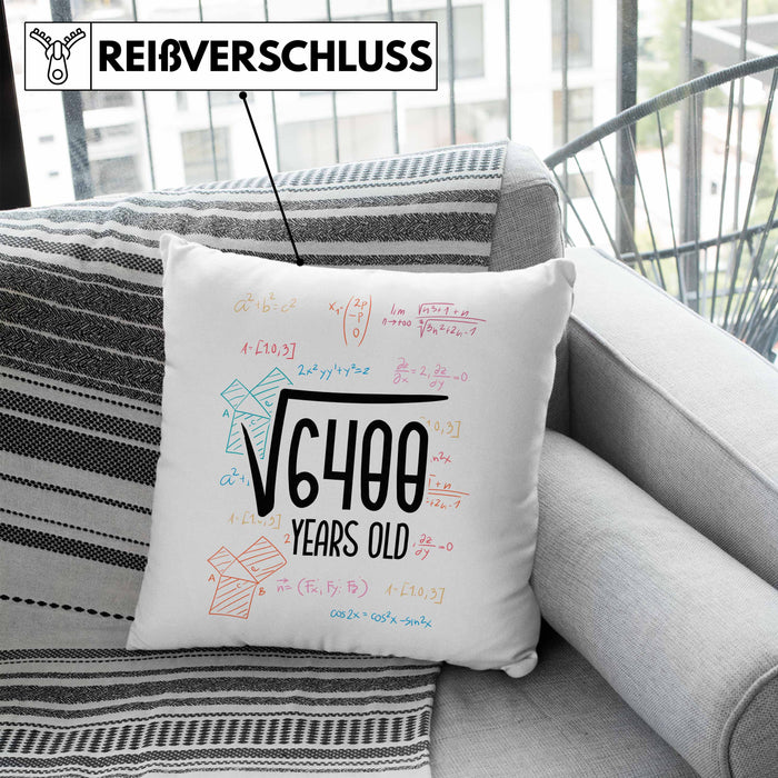 80er Geburtstag Kissen mit Füllung 40x40 Lustige Geschenkidee zum 80. Geburtstag "Wurzel Aus 6400" (Grau) Blau Trendation
