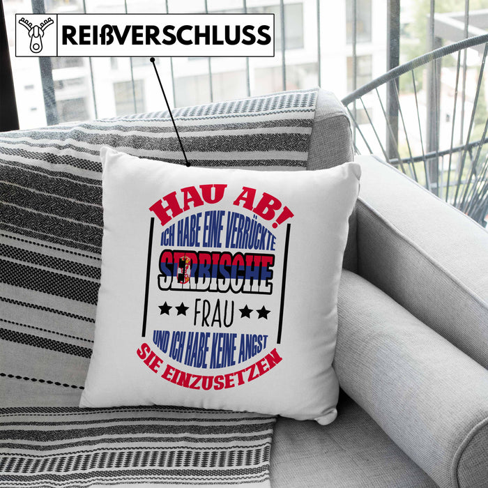 Lustige Serbe Kissen mit Füllung 40x40 Geschenk für Serbien-Liebhaber "Ich Habe Eine Serbische Frau" (Grau) Blau Trendation