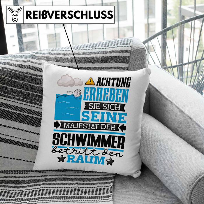 Schwimmer Geschenk Kissen mit Füllung 40x40 Lustiger Spruch Erheben Sie Sich Der Schwimmer Betritt den Raum (Grau) Grün Trendation