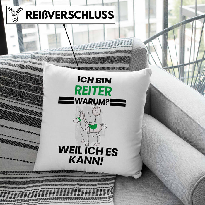 Reiter Geschenk Kissen mit Füllung 40x40 Lustiger Spruch Ich Bin Reiter Warum Weil Ich Es Kann Geschenkidee Bester Reiter Geburtstag (Grau) Blau Trendation