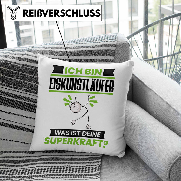 Eiskunstläufer Kissen mit Füllung 40x40 Geschenk für Eiskunstläufer Geburtstag Lustiger Spruch Was Ist Deine Superkraft (Grau) Blau Trendation