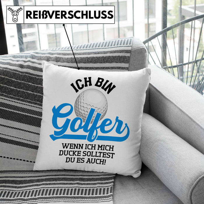 Golf Geschenke Für Männer Frauen Kinder Lustig Kissen mit Füllung 40x40 mit Spruch Golfspieler Kissen mit Füllung 40x40 Damen Witzig (Grau) Blau Trendation
