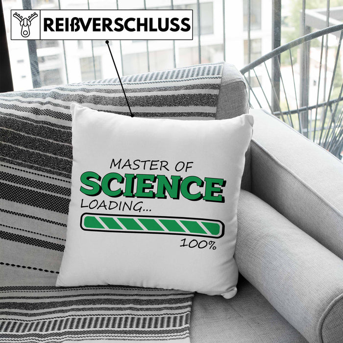 Lustige Kissen mit Füllung 40x40 "Master Of Science Loading" - Geschenkidee für Absolventen Master (Grau) Blau Trendation