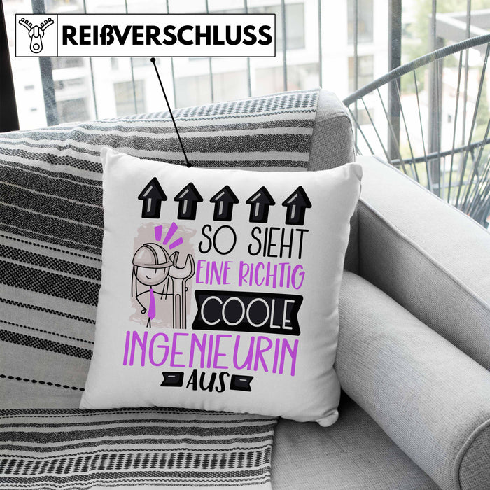 Ingenieurin Geschenk Kissen mit Füllung 40x40 Lustig Geschenkidee für Ingenieurin Geburtstag So Sieht Eine Richtig Coole Ingenieurin Aus Frauen Spruch (Grau) Blau Trendation