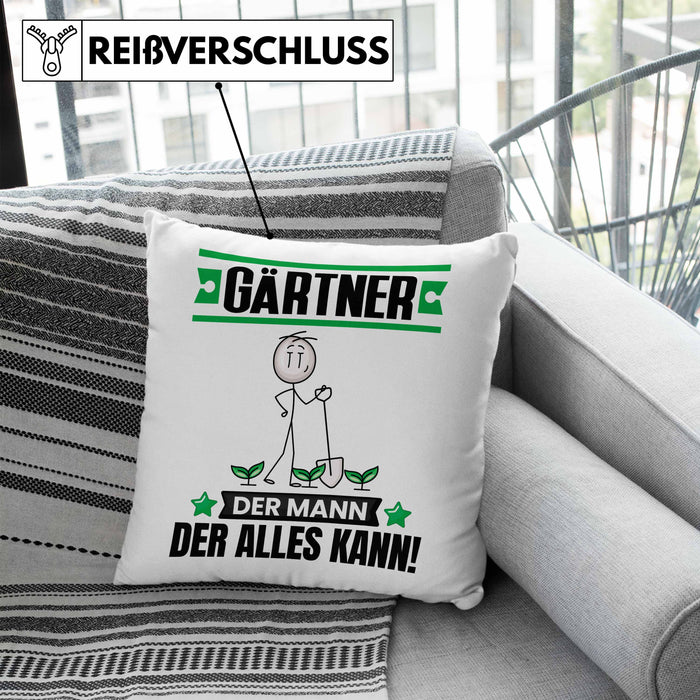 Gärtner Kissen mit Füllung 40x40 Geschenk für Gärtner Der Mann Der Alles Kann Geschenkidee zum Geburtstag (Grau) Blau Trendation