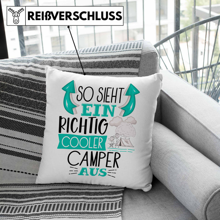 So Sieht Ein Richtig Cooler Camper Aus Geschenk Kissen mit Füllung 40x40 Lustiger Spruch Geschenkidee (Grau) Grau Trendation