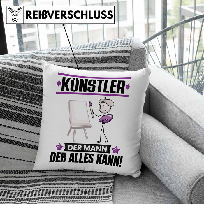 Künstler Kissen mit Füllung 40x40 Geschenk für Künstler Der Mann Der Alles Kann Geschenkidee zum Geburtstag (Grau) Grau Trendation