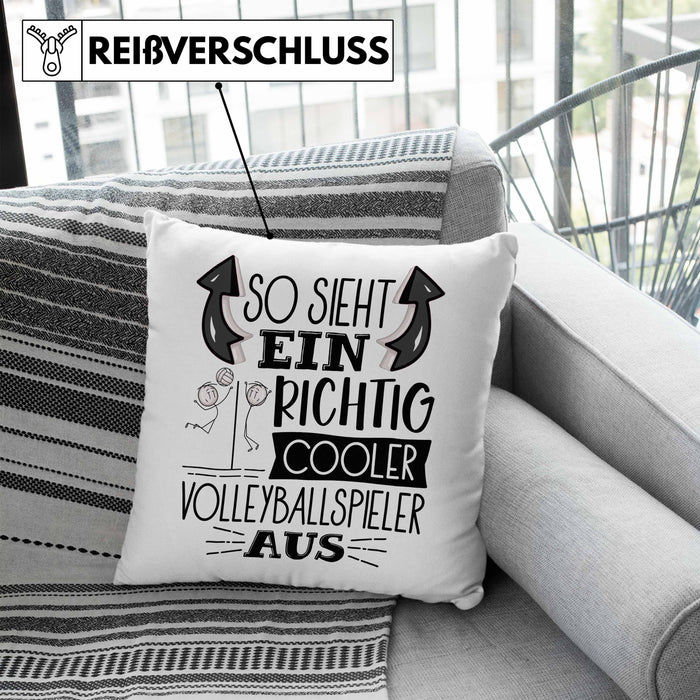 Volleyballspieler Kissen mit Füllung 40x40 Geschenk So Sieht Ein Richtig Cooler Volleyballspieler Aus Geschenkidee Spruch Lustig (Grau) Blau Trendation