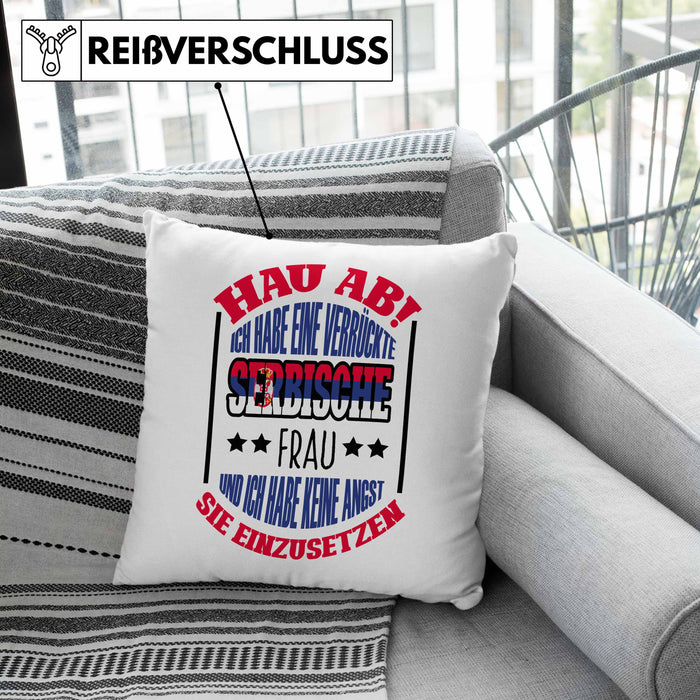 Lustige Serbe Kissen mit Füllung 40x40 Geschenk für Serbien-Liebhaber "Ich Habe Eine Serbische Frau" (Grau) Grün Trendation