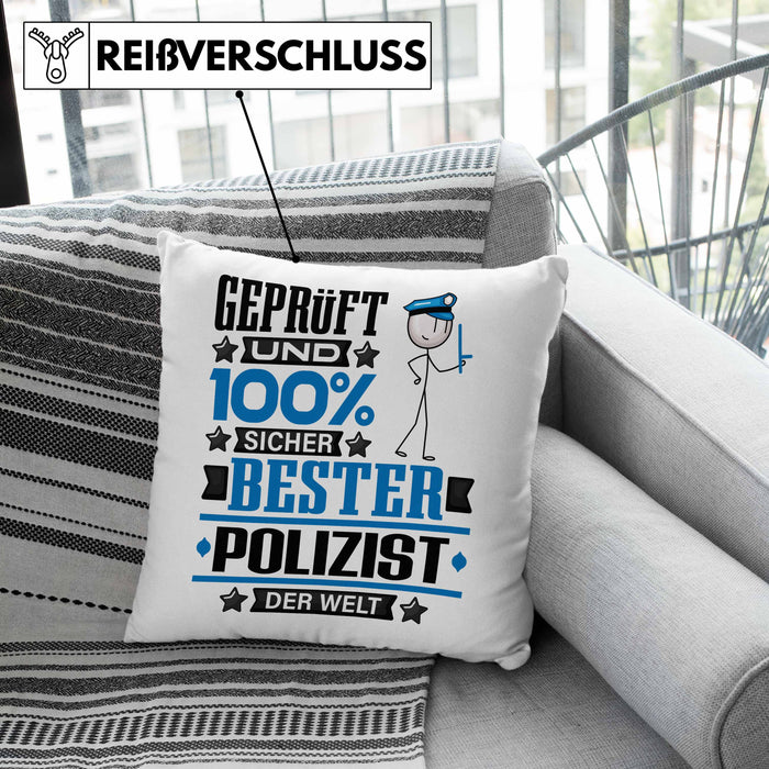 Polizist Geschenk Lustiger Spruch für Polizist Geschenkidee Bester Polizist Der WeltKissen mit Füllung 40x40 (Grau) Grau Trendation