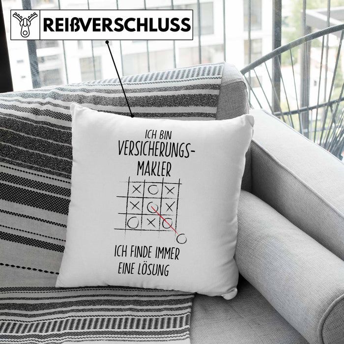 Versicherungsmakler Kissen mit Füllung 40x40 Geschenk Lustiger Spruch Ich Finde Immer Eine Lösung Kaffee (Grau) Rosa Trendation