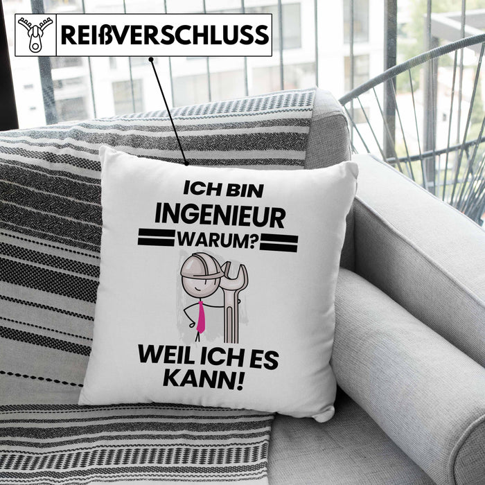 Ingenieur Geschenk Kissen mit Füllung 40x40 Lustiger Spruch Ich Bin Ingenieur Warum Weil Ich Es Kann Geschenkidee Bester Ingenieur Geburtstag (Grau) Rosa Trendation