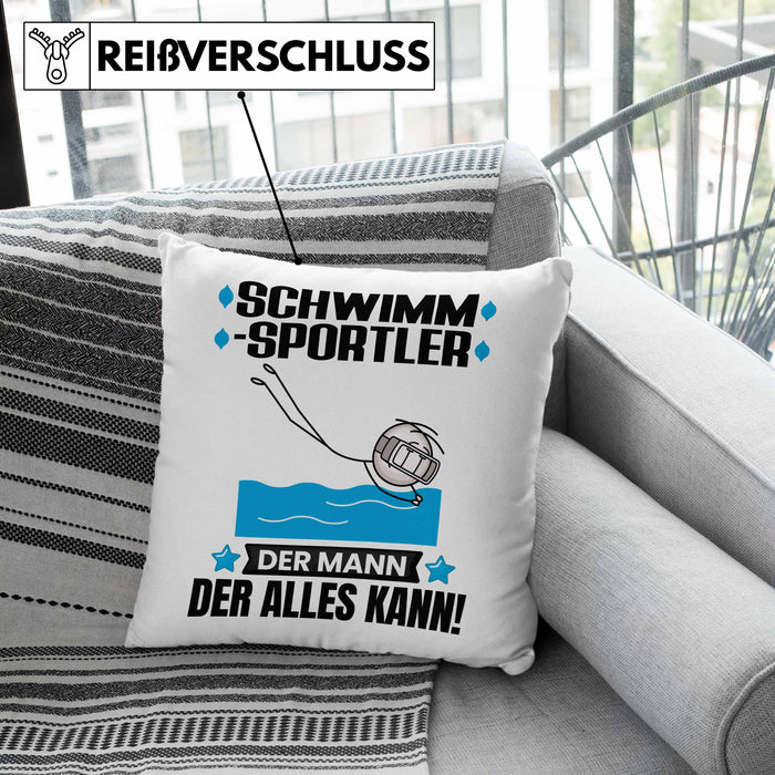 Schwimmsportler Kissen mit Füllung 40x40 Geschenk für Schwimmsportler Der Mann Der Alles Kann Geschenkidee zum Geburtstag (Grau) Rosa Trendation