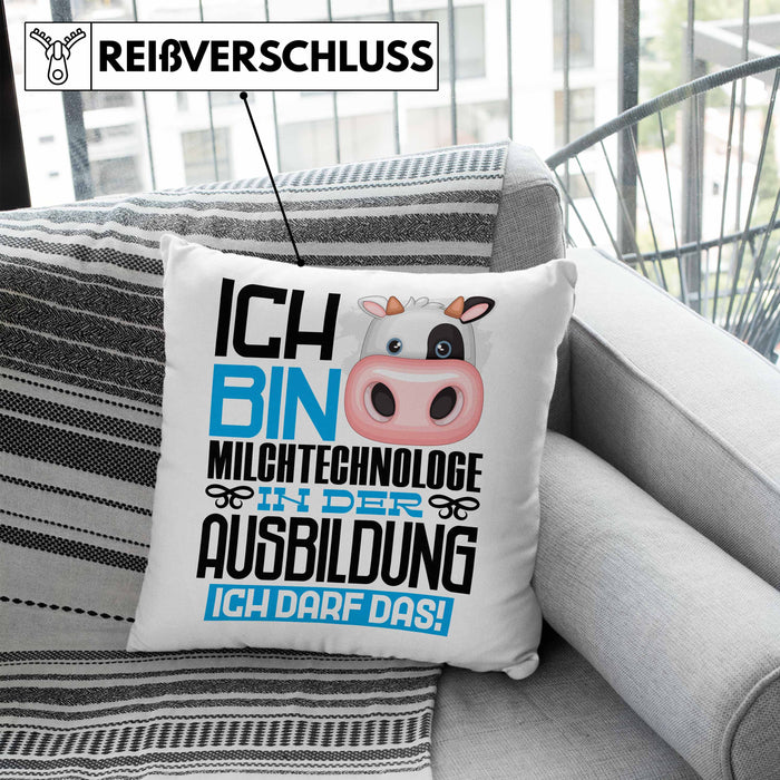 Milchtechnologe Ausbildung Kissen mit Füllung 40x40 Geschenk Ich Bin Milchtechnologe In Der Ausbildung Ich Darf Das Geschenkidee Spruch (Grau) Blau Trendation