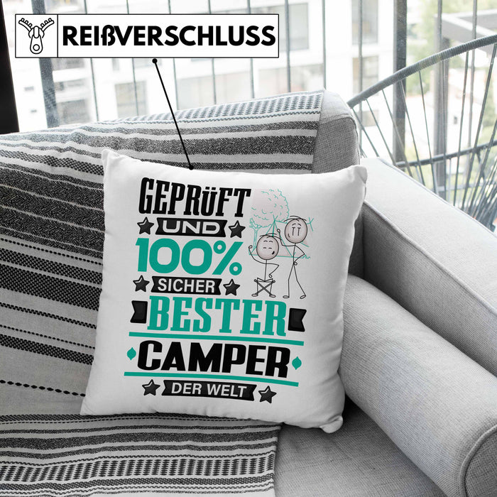 Camper Geschenk Lustiger Spruch für Camper Geschenkidee Bester Camper Der WeltKissen mit Füllung 40x40 (Grau) Grün Trendation