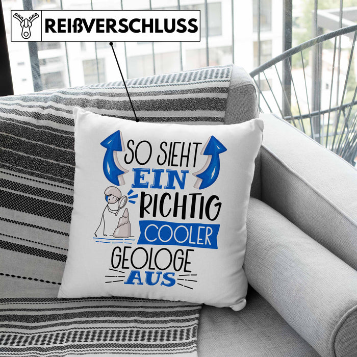 Geologe Kissen mit Füllung 40x40 Geschenk So Sieht Ein RIchtig Cooler Geologe Aus Geschenkidee Lustiger Spruch Geburtstag (Grau) Grün Trendation