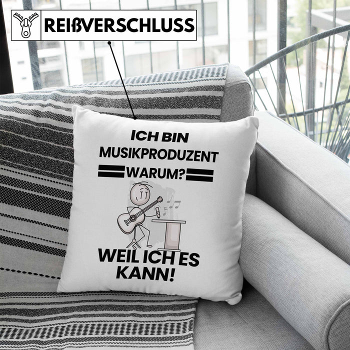 Musikproduzent Geschenk Kissen mit Füllung 40x40 Lustiger Spruch Ich Bin Musikproduzent Warum Weil Ich Es Kann Geschenkidee Bester Musikproduzent Geburtstag (Grau) Blau Trendation