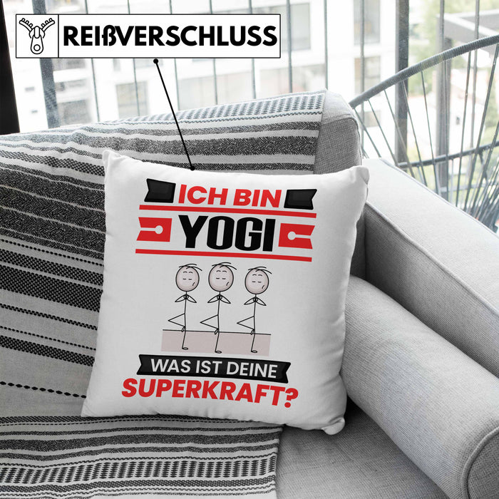 Yogi Kissen mit Füllung 40x40 Geschenk für Yogi Geburtstag Lustiger Spruch Was Ist Deine Superkraft (Grau) Blau Trendation