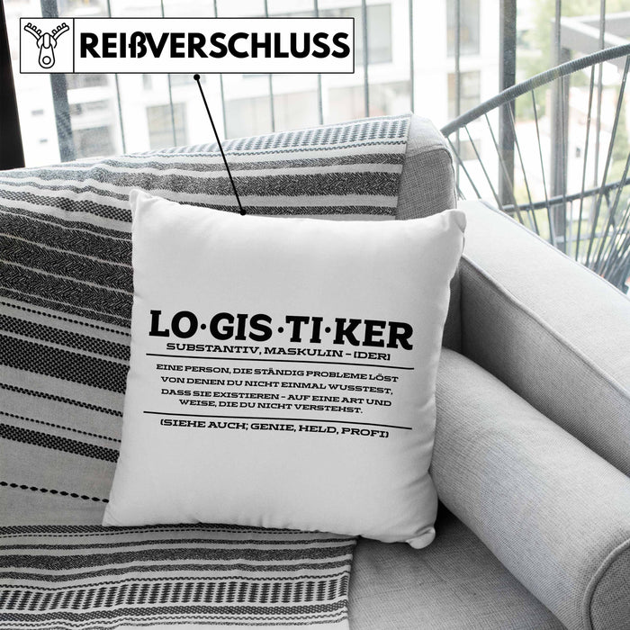 Lustige Kissen mit Füllung 40x40 für Logistiker Spruch Geschenkidee Logistik (Grau) Blau Trendation