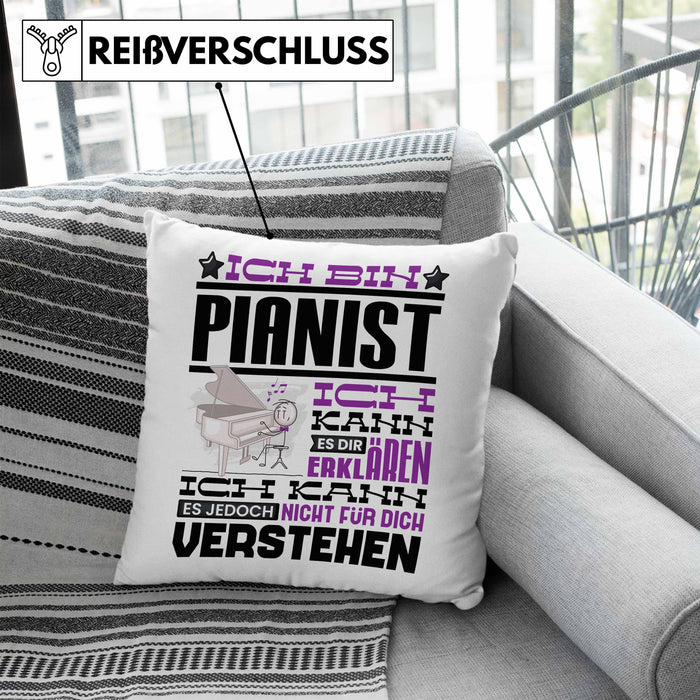 Pianist Geschenk Kaffee-Kissen mit Füllung 40x40 Geschenkidee für Pianist Ich Bin Pianist Ich Kann Es Dir Erklären Jedoch Nicht Für Dich Verstehen Spruch Lustig (Grau) Blau Trendation