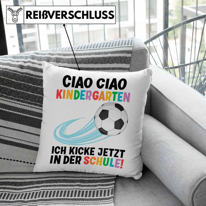 Einschulung Junge Fußball Schulkind Geschenk für Schultüte Füllung Kissen mit Füllung 40x40 Schulstart 1. Schultag Schuleinführung Schulanfang Geschenkidee 2024 (Grau) Rosa Trendation